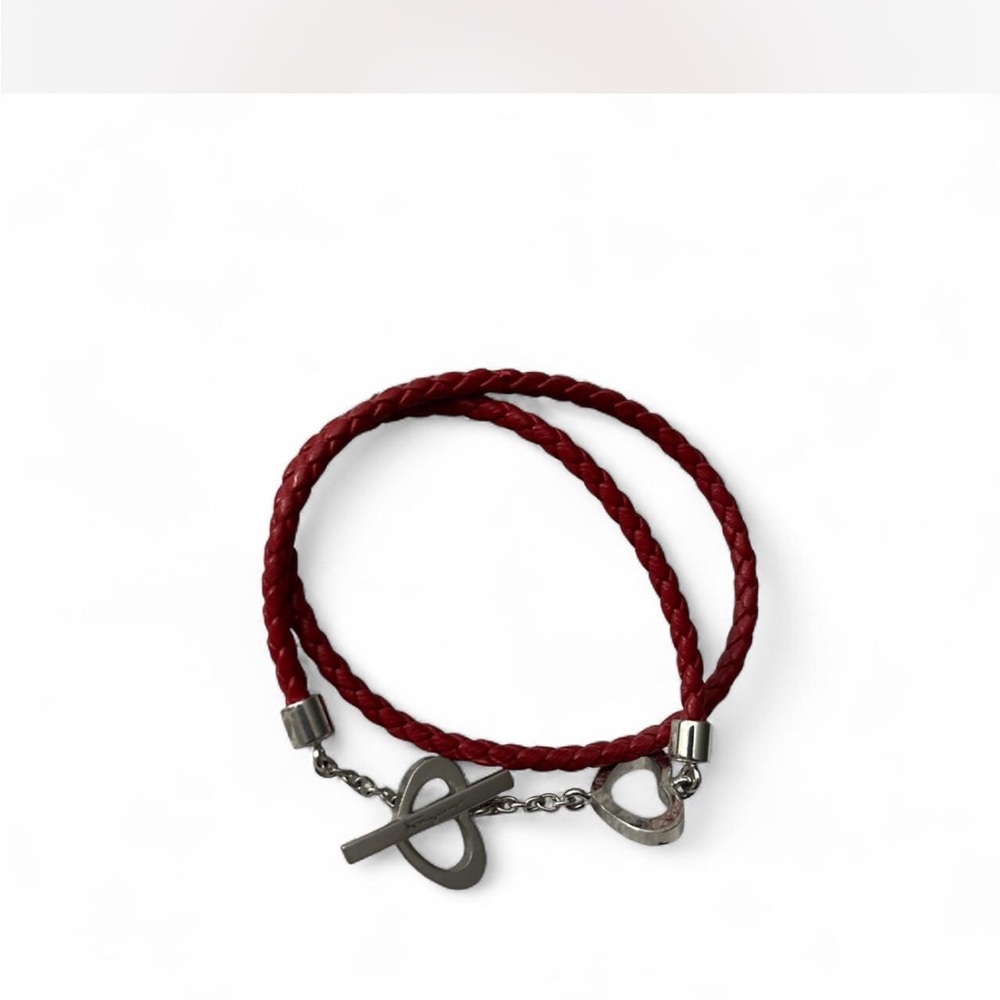 Salvatore Ferragamo Red Braided Bracelet with Silver Charms